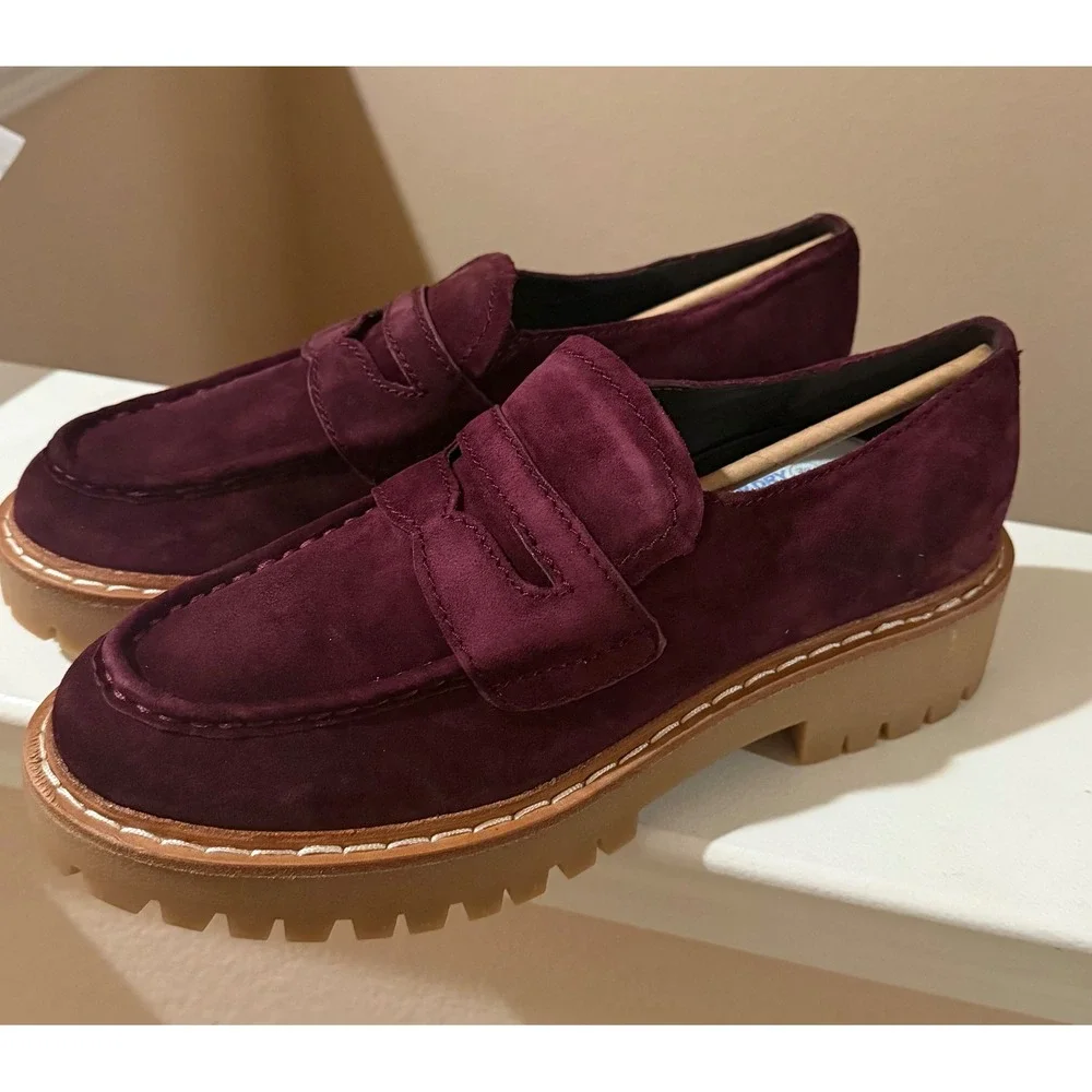 Marc Fisher LTD Norton Lug Sole NEW Loafer Burgundy Suede Preppy Women's 9